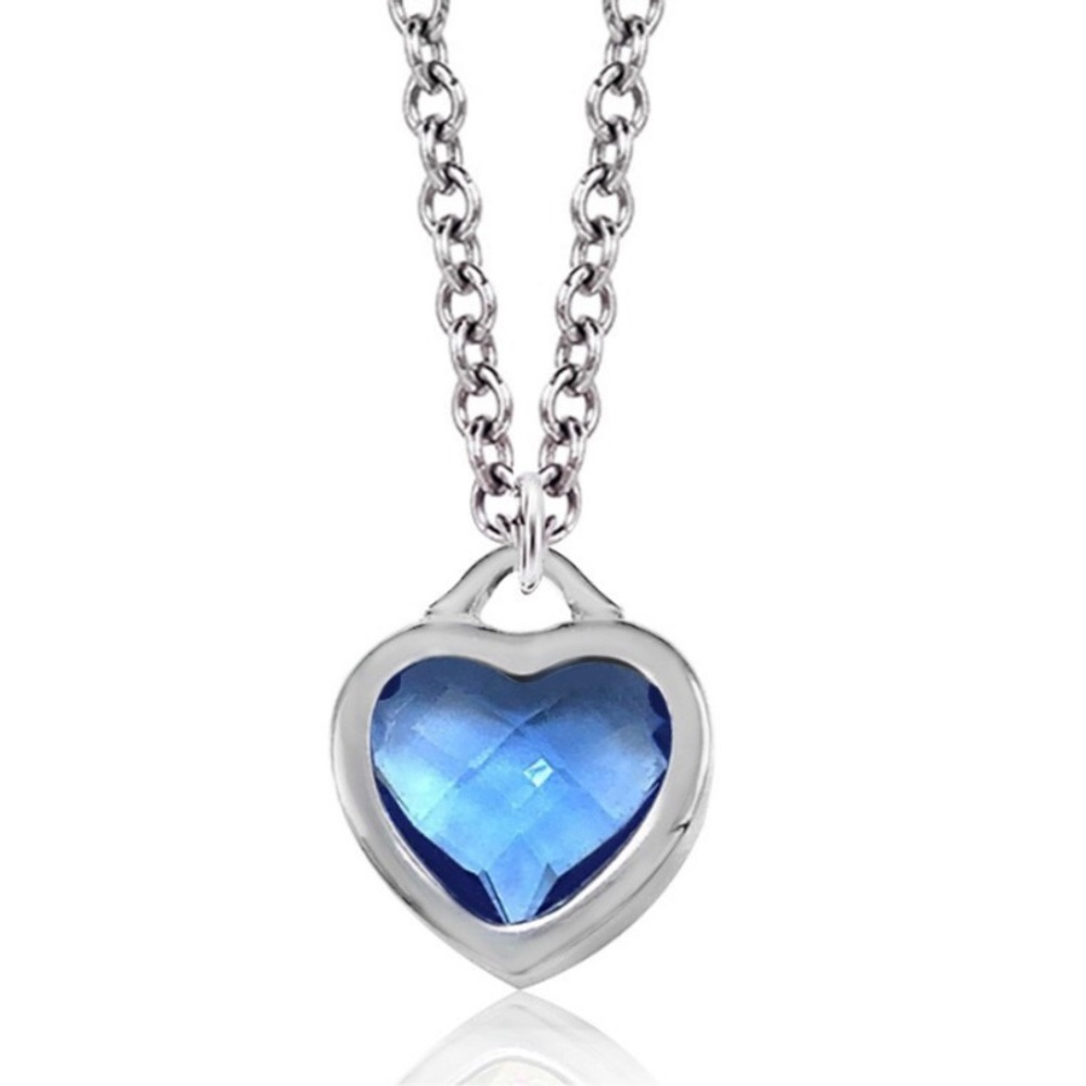 Swarovski Crystal Blue Sapphire Heart Necklace Rhodium Overlay